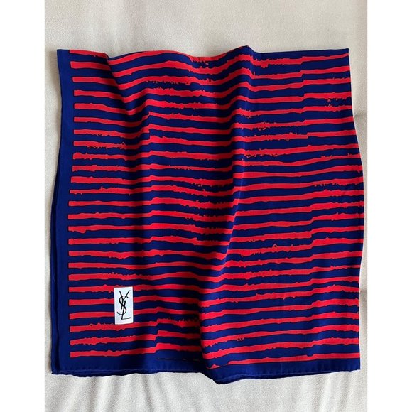 YSL Yves Saint Laurent Silk Striped Scarf Orange Blue - Picture 5 of 5